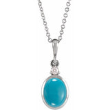 Sterling Silver 12x10 mm Natural Turquoise & .03 CT Natural Diamond 16-18" Necklace