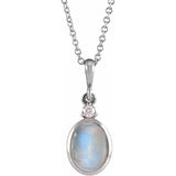 14K White Gold 10x8 mm Natural Rainbow Moonstone & .03 CT Natural Diamond 16-18