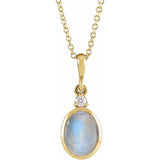 14K Yellow Gold 10x8 mm Natural Rainbow Moonstone & .03 CT Natural Diamond 16-18" Necklace