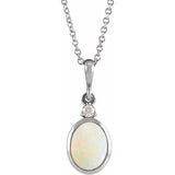 Platinum 10x8 mm Natural White Opal & .03 CT Natural Diamond 16-18" Necklace