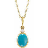 14K Yellow Gold 5x3 mm Natural Turquoise & .03 CT Natural Diamond 16-18" Necklace