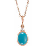 14K Rose Gold 9x7 mm Natural Turquoise & .03 CT Natural Diamond 16-18" Necklace