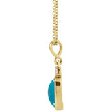 14K Yellow Gold 9x7 mm Natural Turquoise & .03 CT Natural Diamond 16-18" Necklace