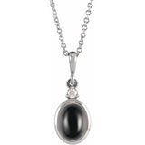 14K White Gold 10x8 mm Natural Black Onyx & .03 CT Natural Diamond 16-18" Necklace