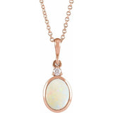14K Rose Gold 9x7 mm Natural White Opal & .03 CT Natural Diamond 16-18" Necklace
