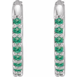 14K White Gold Lab-Grown Emerald Hinged 12.5 mm Hoop Earrings