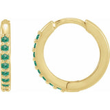 14K Yellow Gold Lab-Grown Emerald Hinged 12.5 mm Hoop Earrings