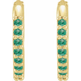 14K Yellow Gold Lab-Grown Emerald Hinged 12.5 mm Hoop Earrings