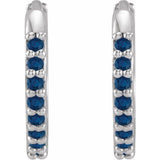 Platinum Lab-Grown Blue Sapphire Hinged 12.5 mm Hoop Earrings