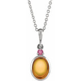 14K White Gold 5x3 mm Natural Citrine & Natural Pink Tourmaline 16-18" Necklace