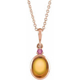 14K Rose Gold 5x3 mm Natural Citrine & Natural Pink Tourmaline 16-18" Necklace