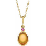 14K Yellow Gold 6x4 mm Natural Citrine & Natural Pink Tourmaline 16-18