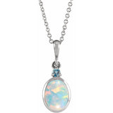 Sterling Silver 8x6 mm Lab-Grown White Opal & Natural London Blue Topaz 16-18" Necklace