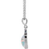 Sterling Silver 8x6 mm Lab-Grown White Opal & Natural London Blue Topaz 16-18" Necklace