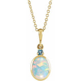14K Yellow Gold 5x3 mm Lab-Grown White Opal & Natural London Blue Topaz 16-18