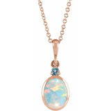 14K Rose Gold 6x4 mm Lab-Grown White Opal & Natural London Blue Topaz 16-18