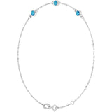 14K White Gold Natural Blue Zircon Bezel-Set Three-Stone 6 1/2-7 1/2" Bracelet