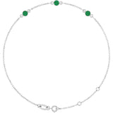 14K White Gold Lab-Grown Emerald Bezel-Set Three-Stone 6 1/2-7 1/2" Bracelet