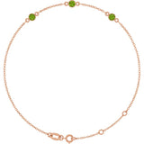 14K Rose Gold Natural Peridot Bezel-Set 3-Stone 6 1/2-7 1/2