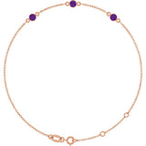 14K Rose Gold Natural Amethyst Bezel-Set 3-Stone 6 1/2-7 1/2" Bracelet