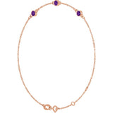 14K Rose Gold Natural Amethyst Bezel-Set 3-Stone 6 1/2-7 1/2" Bracelet