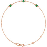14K Rose Gold Lab-Grown Emerald Bezel-Set 3-Stone 6 1/2-7 1/2" Bracelet