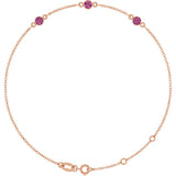 14K Rose Gold Natural Pink Tourmaline Bezel-Set Three-Stone 6 1/2-7 1/2" Bracelet