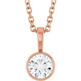 14K Rose Gold 1/3 CT Natural Diamond Bezel-Set Solitaire 16-18" Necklace