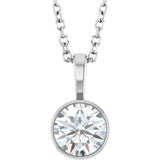 14K White Gold 5/8 CT Natural Diamond Bezel-Set Solitaire 16-18" Necklace