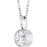 14K White Gold 5/8 CT Natural Diamond Bezel-Set Solitaire 16-18" Necklace