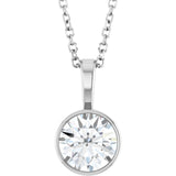 Platinum 9/10 CT Natural Diamond Bezel-Set Solitaire 16-18" Necklace