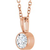 14K Rose Gold 1/3 CT Lab-Grown Diamond Bezel-Set Solitaire 16-18" Necklace
