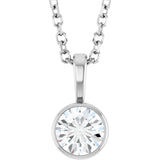 Sterling Silver 1/3 CT Lab-Grown Diamond Bezel-Set Solitaire 16-18" Necklace