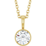 14K Yellow Gold 1/2 CT Lab-Grown Diamond Bezel-Set Solitaire 16-18" Necklace