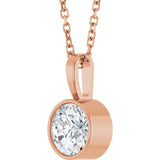 14K Rose Gold 5/8 CT Lab-Grown Diamond Bezel-Set Solitaire 16-18" Necklace
