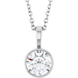14K White Gold 5/8 CT Lab-Grown Diamond Bezel-Set Solitaire 16-18" Necklace