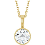 14K Yellow Gold 9/10 CT Lab-Grown Diamond Bezel-Set Solitaire 16-18" Necklace
