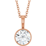 14K Rose Gold 9/10 CT Lab-Grown Diamond Bezel-Set Solitaire 16-18" Necklace