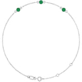 Sterling Silver Natural Emerald Bezel-Set 3-Stone 6 1/2-7 1/2" Bracelet