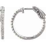 14K White Gold 1/2 CTW Natural Diamond Inside-Outside 19 mm Hinged Hoop Earrings