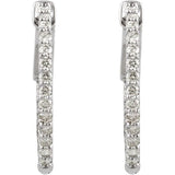 14K White Gold 1/2 CTW Natural Diamond Inside-Outside 19 mm Hinged Hoop Earrings