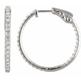 Sterling Silver Imitation White Cubic Zirconia Inside-Outside 26.5 mm Hinged Hoop Earrings