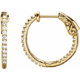 14K Yellow Gold 1/2 CTW Natural Diamond Inside-Outside 19 mm Hinged Hoop Earrings
