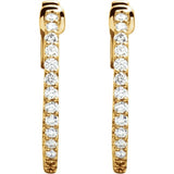 14K Yellow Gold 1/2 CTW Natural Diamond Inside-Outside 19 mm Hinged Hoop Earrings