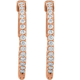 14K Rose Gold 3/4 CTW Natural Diamond Inside-Outside 23 mm Hinged Hoop Earrings