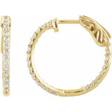 14K Yellow Gold 1 CTW Natural Diamond Inside-Outside 26.5 mm Hinged Hoop Earrings