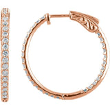 14K Rose Gold 1 CTW Natural Diamond Inside-Outside 26.5 mm Hinged Hoop Earrings