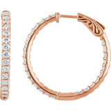 14K Rose Gold 2 CTW Natural Diamond Inside-Outside 29.5 mm Hinged Hoop Earrings