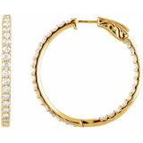 14K Yellow Gold 3 CTW Natural Diamond Inside-Outside 34.5 mm Hinged Hoop Earrings