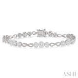 2 1/2 Ctw Tri-Mount Set & Milgrain Infinity Link Lovebright Round Cut Diamond Bracelet in 14K White Gold